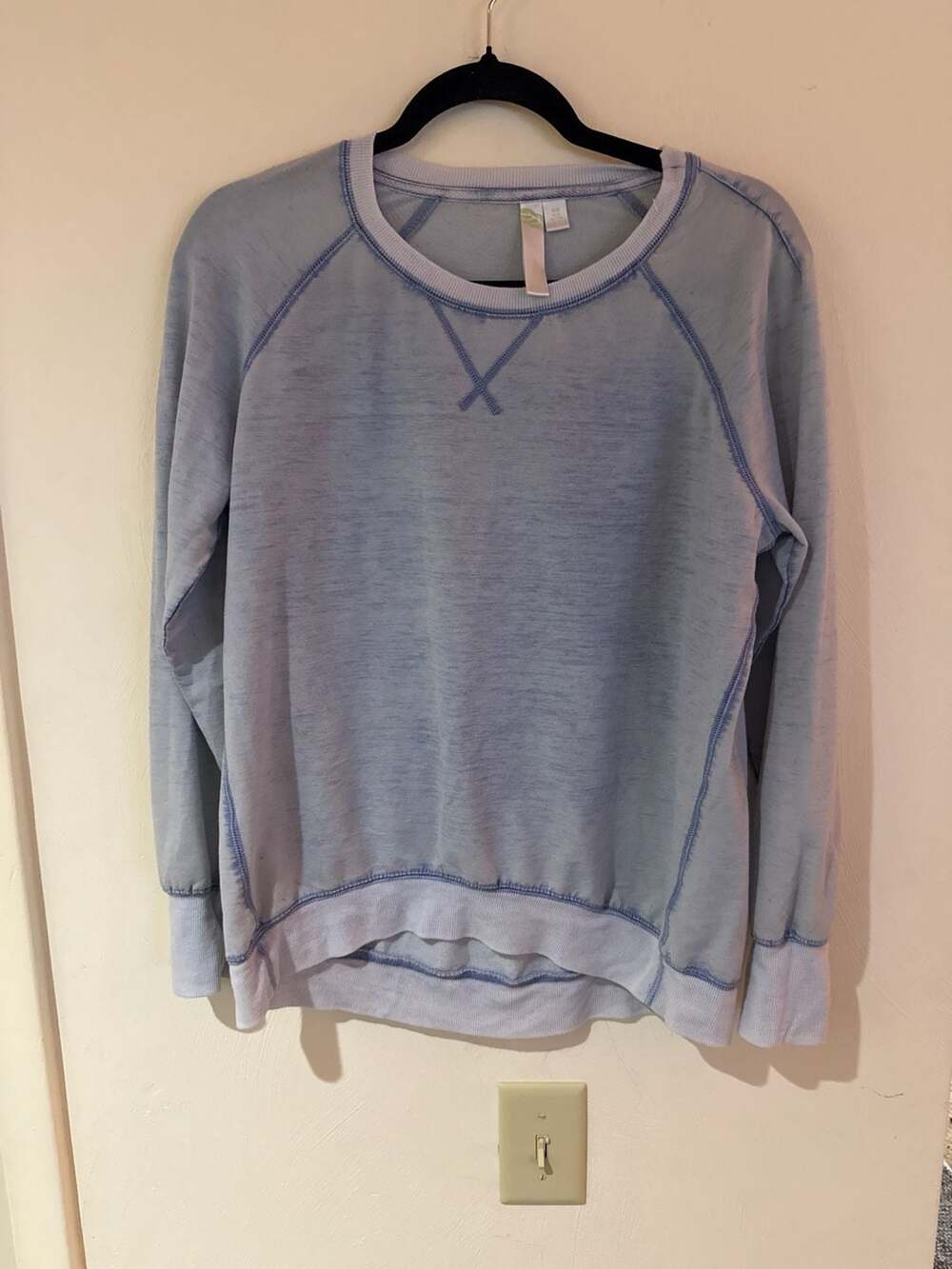 Sol Journey Women’s Medium Blue Pullover Sweatshirt Contrast Stitch Hi Low Hem